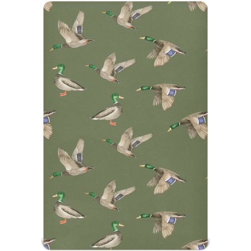 Fitted Crib Sheets for Baby Boys or Girls Soft Breathable Baby Play Yard Sheet for Standard Size Crib Mattress 39x27in Birds Wild Ducks Drake on Green Background - Small