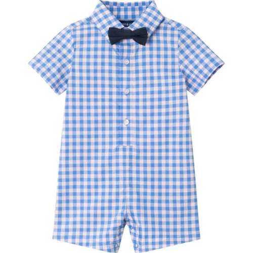 Infant Plaid Shirtall w/ Bowtie, Blue - Andy & Evan | Maisonette
