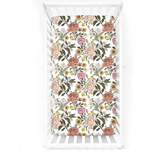 Crib Sheets for Girls Boys HNHUAMING Neutral Baby Crib Fitted Sheets, 52 X 28-inch Ultra Soft Snug Fits for Standard Crib & Toddler Mattress, Boho Vintage Floral