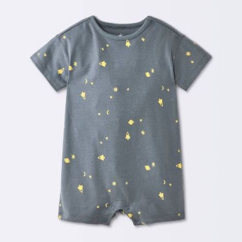 Baby Boys' Space Graphic Short Sleeve Romper - Cloud Island™ Charcoal Gray Newborn