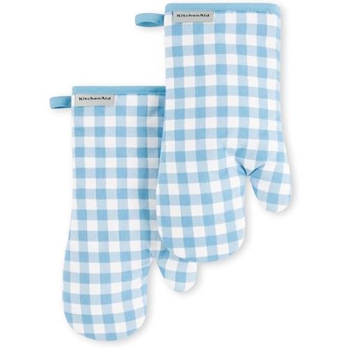 KitchenAid Gingham Oven Mitt 2-Pack Set, Blue Velvet, 7"x13"