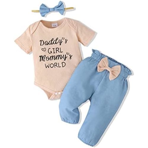 Renotemy Newborn Infant Baby Girl Clothes Summer Outfits Infant Romper Pants Cute Toddler Girl Clothes Gift Set