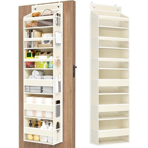 Over The Door Organizer, 6 Shelf Door Hanging Organizers with 6 Large Capacity Pockets, Behind Door Storage Hanging Shelves for Closet Wall Bathroom Bedroom Nursery