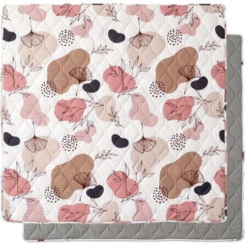 Bunnikins & Clover Baby Play Mat for Floor, 50" x 50" Thicken Soft Baby Play Mat, Foldable and Non Slip One-Piece Crawling Mat, Machine Washable Foam Play Mat for Baby, Toddlers Infants, Tummy Time