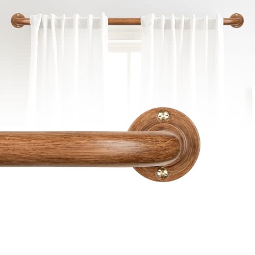 HTZON Blackout Wrap Around Curtain Rods for Windows 28 to 60 Inch:Room Darkening Imitation Wood Curtain Rod Heavy Duty Adjustable 1Inch Wooden Curved French Return Wraparound Drapery Rods Round Hidden