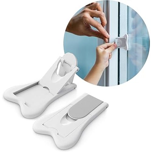 Child Safety Locks for Cabinets and Drawers, Sliding Door Lock, Easy-to-Install Cabinet Locks for Babies, Baby Cabinet Safety Latches, Set of 2, White - Ashtonbee (2 Pack)