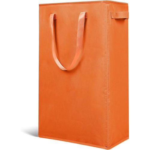 Odonata Slim Laundry Hamper Handles Collapsible Laundry Basket Thin Dirty Clothes Basket Narrow Laundry Bag Foldable Dirty Hamper 45L (Orange)