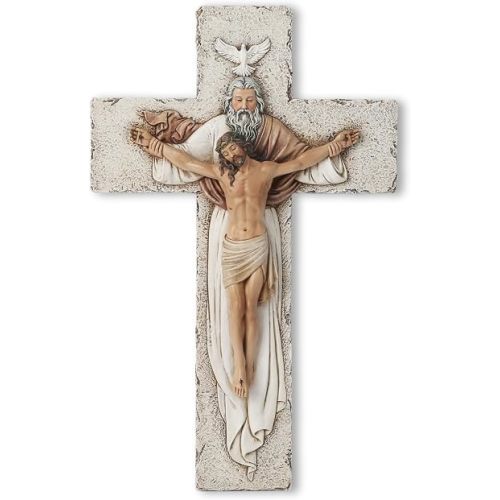 BC Catholic Holy Trinity Crucifix Wall Cross, 9.5" H Jesus Christ Inspirational Home Décor, Catholic Gifts, Religious Wall Sculpture handpainted by Buildclassic