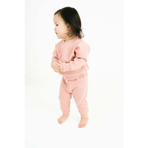 Rosy Pink Waffle Crewneck Set