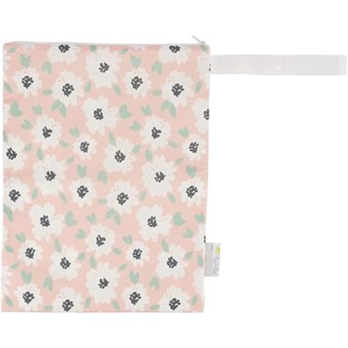 Itzy Ritzy Sealed Wet Bag with Handle – Wet Bag for Travel, Swimsuits, Cloth Diapers, Gym Clothes & Toiletries - Washable & Reusable with Water Resistant Lining - Measures 11” x 14” (Playful Petals)