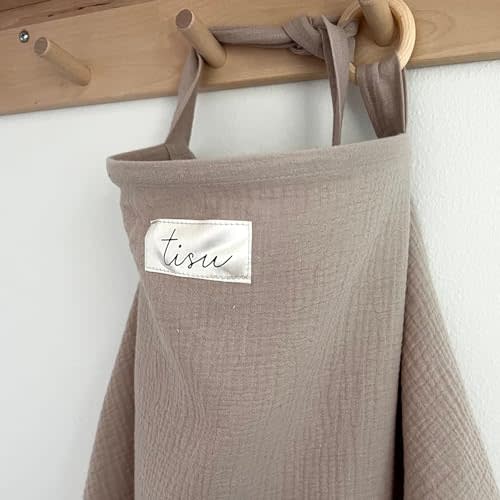 Nursing Cover for Baby Breastfeeding & Pumping | Multi Use Car Seat Stroller Cover | Breathable Soft Organic Muslin Cotton | Breast Feeding Apron & Shawl by TISU (Sand (Neutral))