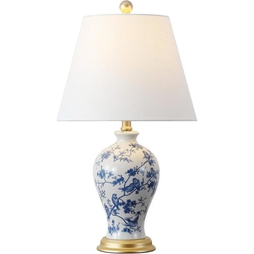 JONATHAN Y JYL3009B Grace 24" Floral Classic LED Table Lamp Cottage Traditional Bedside Desk Nightstand Lamp for Bedroom Living Room Office College Bookcase LED Bulb Included, Blue/White
