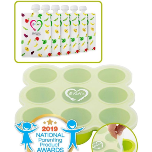 EVLA'S Baby Food Freezer Trays & Reusable Food Pouches Meal Prep Combo for Babies and Toddlers, Baby Food Containers & Meal Storage Perfect for Serving Homemade Healthy Smoothies & Purees