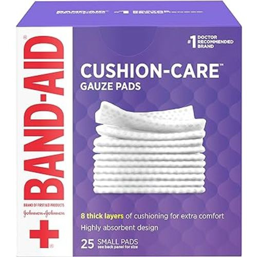 Band-Aid Brand Cushion Care Non-Stick Gauze Pads, Individually-Wrapped, Small, White, 2 x 2 in, 25 Count, Pack of 3