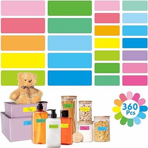 360 PCS Removable Labels, 14 Colors Self-Adhesive Rectangular Stickers Water/Oil/Tear Resistant with Perforation Line for Food Containers Kitchen Restaurant Storage Organization (8 Sheets, 2 Sizes)