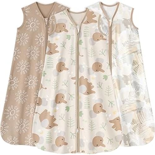Baby Sleep Sack 6-12 Months 0.5 Tog Sleeping Sack for Babies 3 Pack 100% Cotton Wearable Blanket Baby Lightweight 2-Way Zipper Infant Sleep Sacks