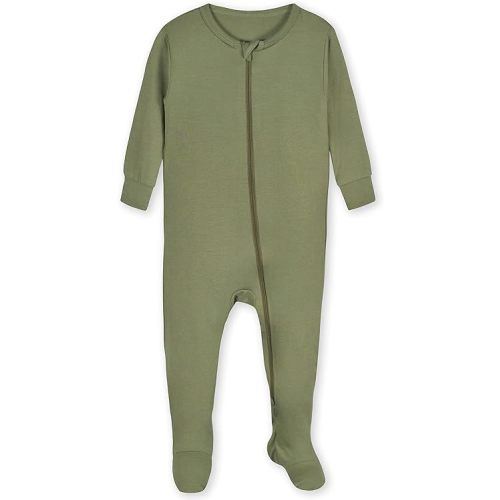 Gerber Unisex Baby Toddler Buttery-Soft Snug Fit Footed Pajamas with Viscose Made with Eucalyptus - 0-3 Months - Moss