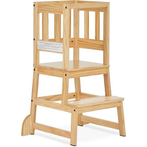 Dream On Me 2-in-1 Funtastic Tower and Step Stool, Easy to Assemble, Multi-Purpose Stool with Non-Toxic Paint Finish, Made of Solid Pinewood, Natural
