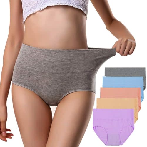 ANNYISON Womens Underwear, Soft Cotton High Waist Breathable Solid Color Briefs Panties for Women