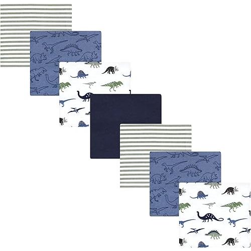 Hudson Baby Unisex Baby Cotton Flannel Receiving Blankets Bundle, Blue Green Dino, One Size