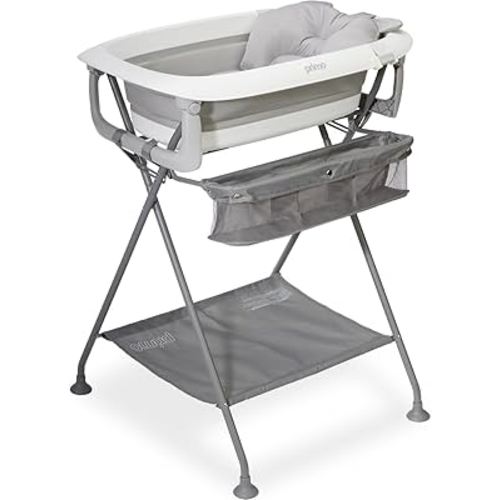 Primo SquishSplash Collapsible Baby Bath & Folding Stand With Ergonomic Infant Cushion for Newborns & Toddlers - Complete Bathing Station - Compact Space Saving Design, Ages 0-24 Months
