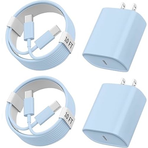Phone 15 16 Pro Max Charger, 10 FT Long Cord USB C to C Fast Charging Cable with PD 20W Fast Charger Block for Phone 16/16 pro/16 plus/16 pro max/15/15 Pro max/ 15 pro/15 Plus, Pad Pro/air, Blue