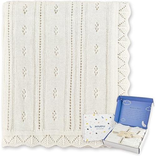 Cotton Pointelle Knitted Baby Blanket – Ultra-Soft, Breathable, 31"x40"Inch, Perfect for Swaddle, Crib, Stroller – Premium Newborn Gift for Boys & Girls (White)