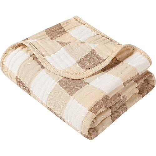 Muslin Bamboo Viscose Baby Blanket, Ultra Soft All-Purpose Unisex 43 x 43 inches(Warm Coffee Checkered)
