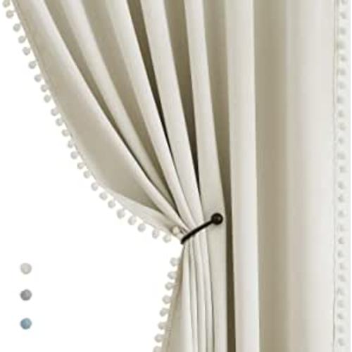 Amazon.com: Treatmentex Pom Pom Blackout Curtains Ivory Curtains for Nursery Room Darkening Curtain Drapes 54" Short Window Curtain Set for Living Room Bedroom 2 Panels : Home & Kitchen