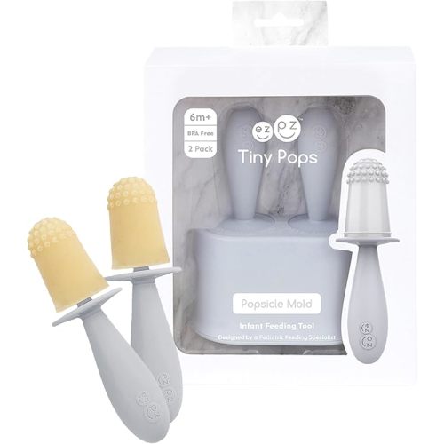 ezpz Tiny Pops (Pewter) - Popsicle Mold Set with Wands for Infants 4 Months + - Two Pack - Baby Essentials - Mold Set with Wands (2-Pack)