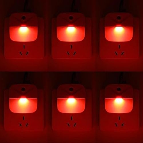 KINUR 6 Pack LED red Night Lights Plug into Wall, Dusk to Dawn Sensor Automatic on and Off, Energy efficient, Soft Glow nightlights for Kids, Nursery, Bedroom, Bathroom, Hallway, Stairs, Kitchen