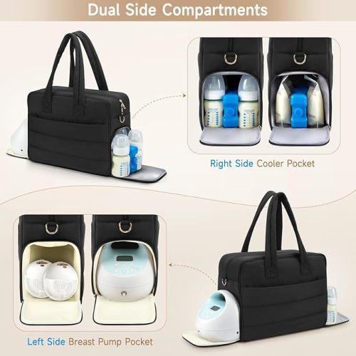 Breast Pump Bag with Insulated Breast Milk Cooler Pocket, Fits Spectra S1/S2 & Most Pumps, Water‑Resistant Work & Travel Tote with 15.6" Laptop Sleeve, Stroller Straps, Luggage Sleeve & Ice Pack