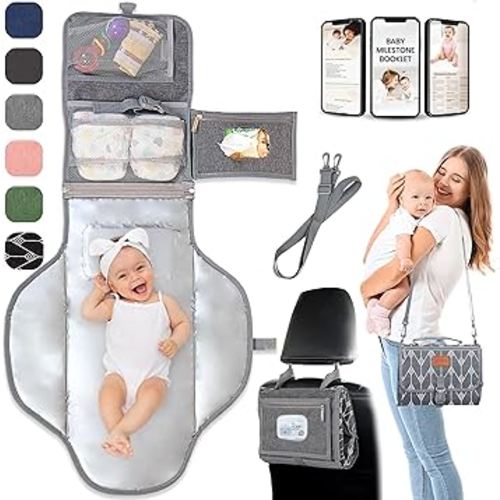 Portable Changing Pad for Baby Shower Gifts & New Mom Gifts, Travel Diaper Changing Pad for Newborn, Large Waterproof Baby Changing Mat, Foldable & Detachable Diaper Changing Station by Pillani