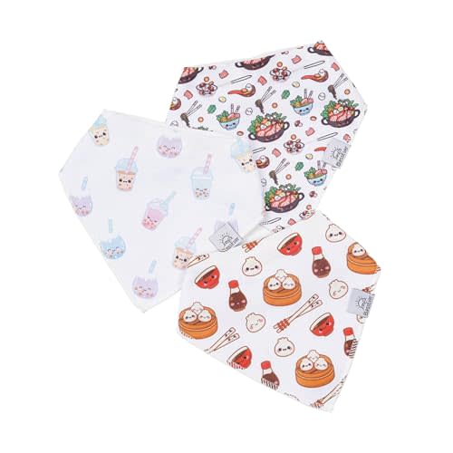 BlessEver Baby Bandana Drool Bibs for Drooling and Teething, Gift Set For Boys & Girls, Soft 100% Cotton Bandana Bibs, Baby Drool Bib, Teething Bibs for Infant, Toddler, 3 Pack boba, dumpling