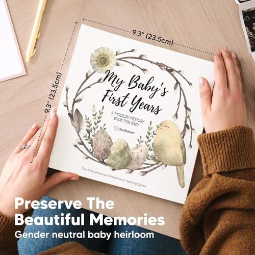 First 5 Years Baby Memory Book Girl, Boy - 90 Pages Hardcover First Year Milestone Keepsake Book, Newborn Scrapbook for New Parents, Minimalist Photo Album Journal, Gift for Baby Shower (WonderLand)