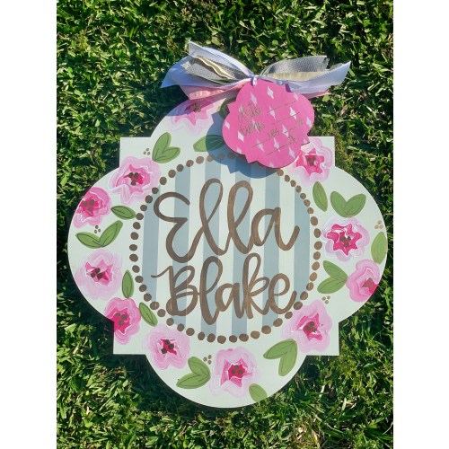 Hospital Door Hanger Girl, Nursery Name Sign Baby Girl, Birth Stats Sign, Newborn Name Sign, Personalized Birth Announcement, Floral Sign