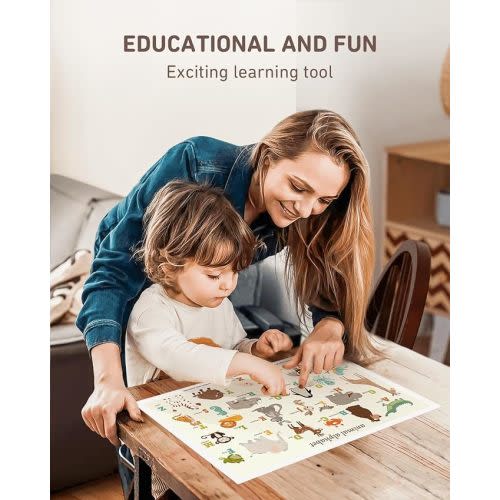 Disposable Stick-on Placemats 40 Pack for Baby & Kids, Restaurant Table Mats 12" x 18" Sticky Place Mats, Toddler Baby Placemat, Animal Alphabet Theme - 12x18 Inch (Pack of 40)