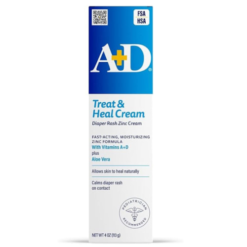 A+D Zinc Oxide Diaper Rash Treatment Cream, Dimethicone 1%, Zinc Oxide 10%, Easy Spreading Baby Rash Cream, 4 Ounce Tube (Packaging May Vary)