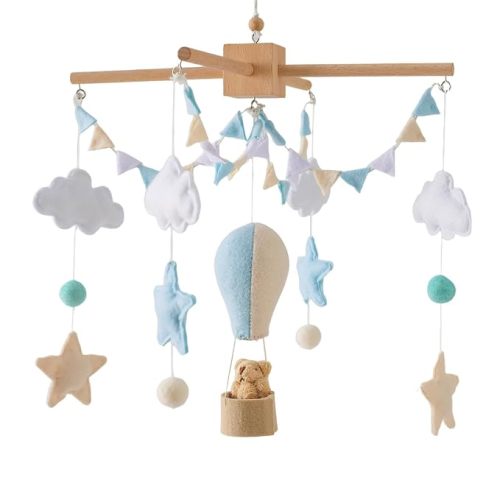 Baby Mobile for Crib, Baby Crib Mobile for Boys Girls, Baby Mobile, Boho Nursery Mobile, Nursery Decor - Hot Air Balloon Star Cloud Bunting Flags, Gender Neutral Baby Gift