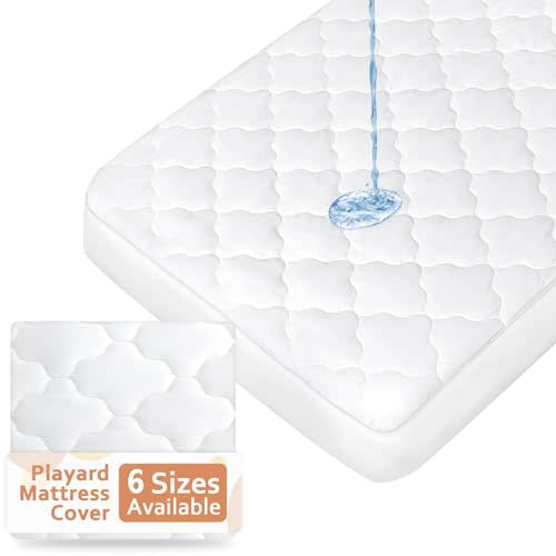 Pack and Play Mattress Pad (6 Sizes), Compatible with Graco Pack 'n Play Travel Dome DLX Playard, Pack and Play Mattress Sheets Cover Protector Waterproof Soft Quilted, Pack and Play Sheets Fitted