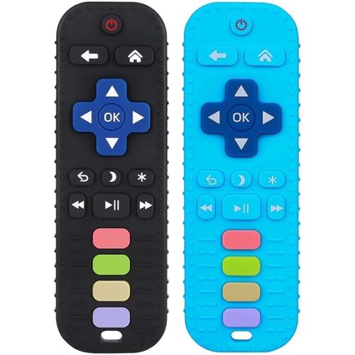 Chuya Baby Teether for Babies 3 6 12 18 24 Months TV Remote Control Shape Soft Gums Chew Toys Black+Blue