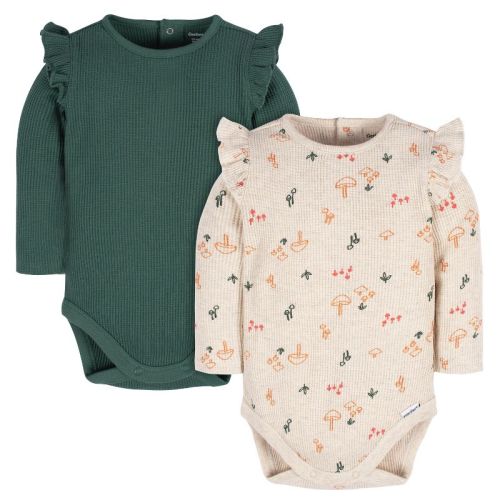 Gerber Baby Girls' Long Sleeve Onesies Bodysuits - Mushrooms - 0-3 Months - 2-pack