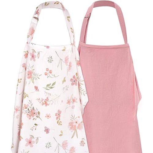 2 Pack Nursing Covers Muslin Nursing Cover Privacy Breastfeeding Cover for Moms Soft Cotton Breathable with Arch Neckline Soft Pink