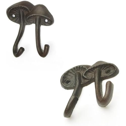 Vintage Cast Iron Double Wall Hooks - Decorative Mushroom Design, Key & Coat Holder for Rustic Decor, 2 Pieces