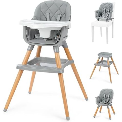 Ezebaby 6 in 1 High Chairs for Babies and Toddlers, Baby High Chair Convertible to Booster Seat and Toddler Chair, Wooden High Chair with Storage and Dishwasher Safe Tray