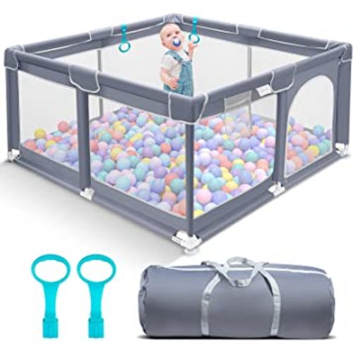 Baby Playpen, Baby Playpen for Toddler, Baby Playard Indoor & Outdoor Kids Activity Center with Anti-Slip Base, Safety Play Yard with Soft Breathable Mesh, Kid's Fence, Grey