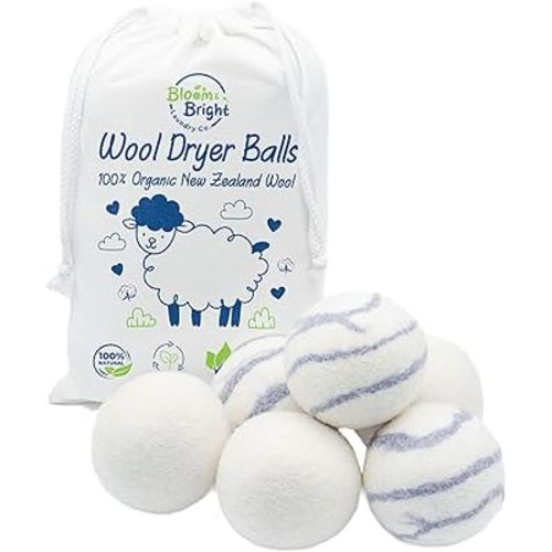 Organic Wool Dryer Balls Laundry Reusable [Set of 6] XL - 100% Pure New Zealand Wool - Natural Anti Static Fabric Softener Balls