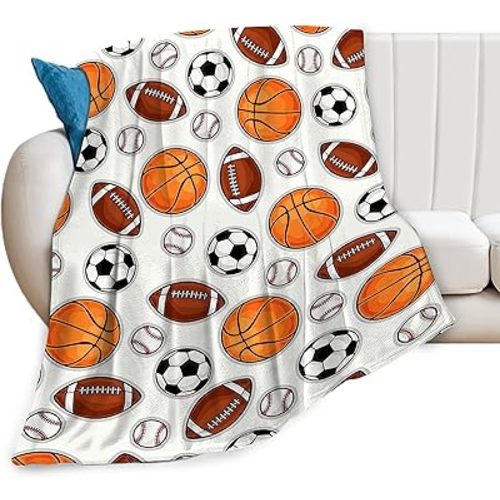 Sports Decor Ball Blanket Basketball Baseball Football Soccer Throw Blanket Warm Cozy Fleece Sports Gifts Blanket for Boys Girls Kids Teens Fans 40"X50"