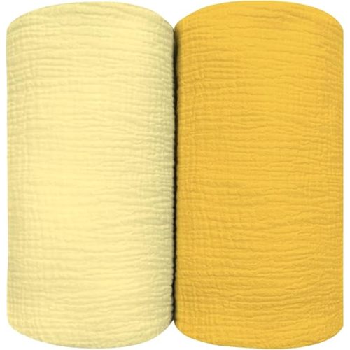 Muslin Swaddle Blankets for Baby, Large 47 x 47 Inches 2 Pack Set - Soft Breathable Cotton Wrap Burping Clothes Receiving Newborn Swaddle Blanket for Girl and Boy Nursery, Banana + Yellow