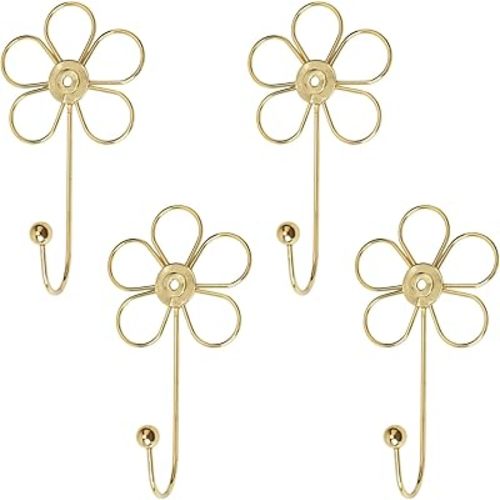 MOROBOR 4pcs Golden Flower Single Hooks Creative Wall Mounted Hooks for Hanging Scarves Towels Keys Bags Hats
